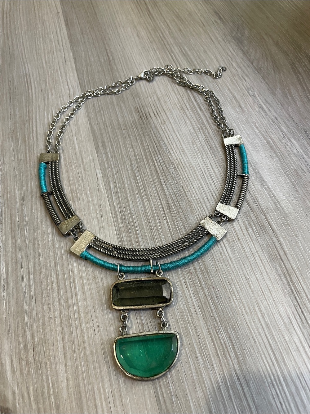 Noonday Collection Silver-Tone Necklace with Turquoise and Green Pendants